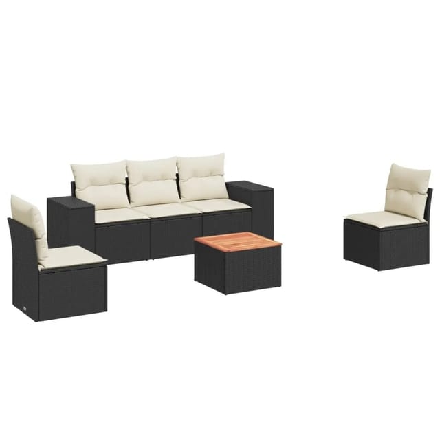 vidaXL 6-tlg Garten-Sofagarnitur mit Kissen Schwarz Poly Rattan Modell 207