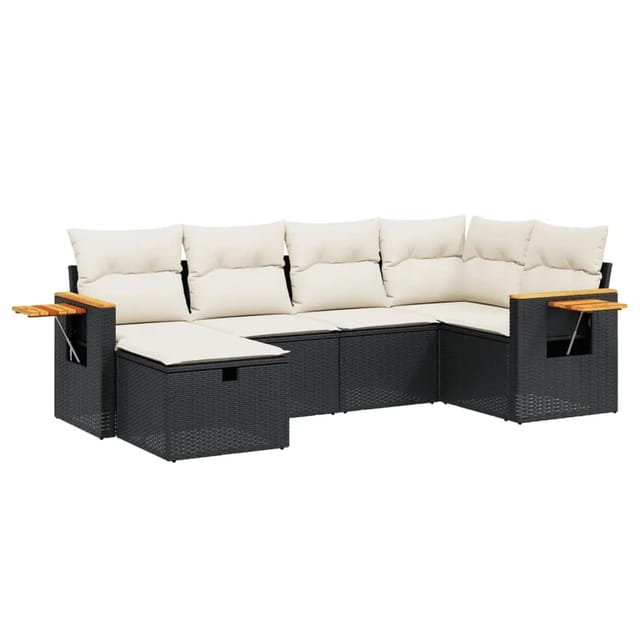 vidaXL 6-tlg Garten-Sofagarnitur mit Kissen Schwarz Poly Rattan Modell 196