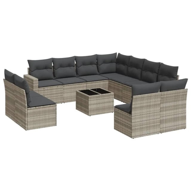 vidaXL 12-tlg Garten-Sofagarnitur mit Kissen Hellgrau Poly Rattan Modell 1