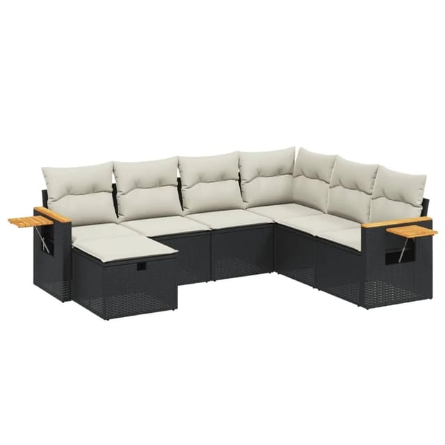 vidaXL 7-tlg Garten-Sofagarnitur mit Kissen Schwarz Poly Rattan Modell 211