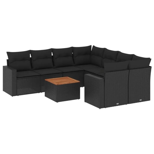 vidaXL 9-tlg Garten-Sofagarnitur mit Kissen Schwarz Poly Rattan Modell 115