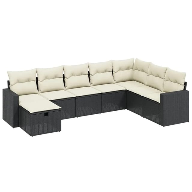 vidaXL 8-tlg Garten-Sofagarnitur mit Kissen Schwarz Poly Rattan Modell 130