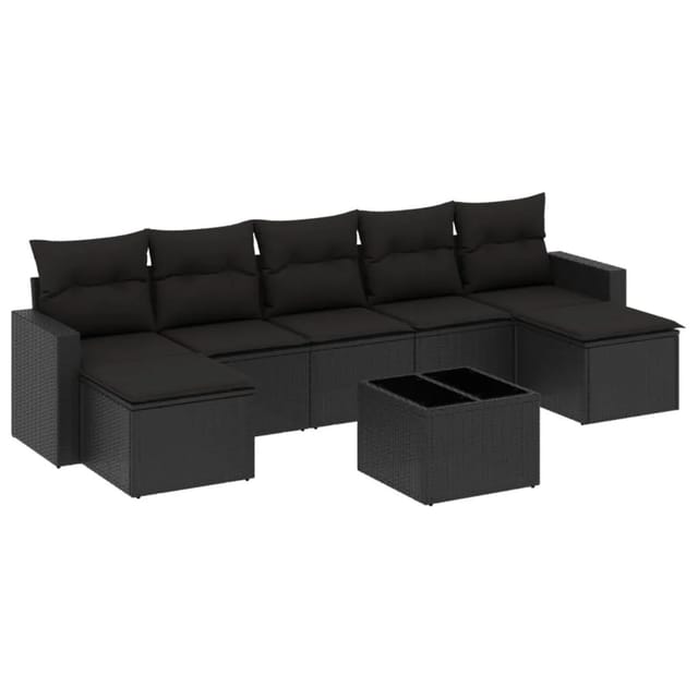 vidaXL 8-tlg Garten-Sofagarnitur mit Kissen Schwarz Poly Rattan Modell 15