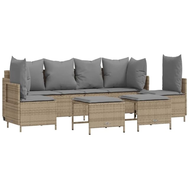 vidaXL 5-tlg Garten-Sofagarnitur mit Kissen Beige Poly Rattan Modell 191