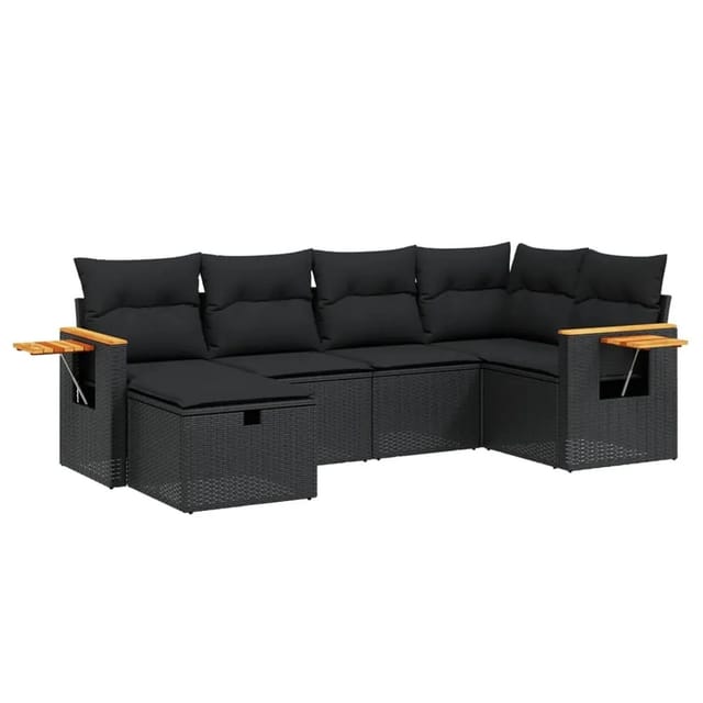 vidaXL 6-tlg Garten-Sofagarnitur mit Kissen Schwarz Poly Rattan Modell 144