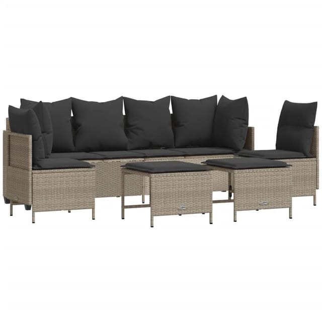 vidaXL 5-tlg Garten-Sofagarnitur mit Kissen Hellgrau Poly Rattan Modell 3