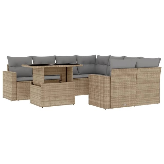 vidaXL 9-tlg Garten-Sofagarnitur mit Kissen Beige Poly Rattan Modell 282