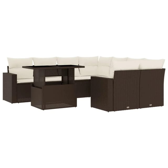 vidaXL 9-tlg Garten-Sofagarnitur mit Kissen Braun Poly Rattan Modell 2