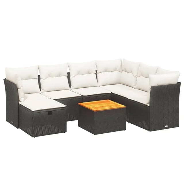 vidaXL 8-tlg Garten-Sofagarnitur mit Kissen Schwarz Poly Rattan Modell 190