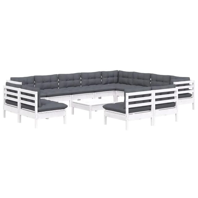 vidaXL 13-tlg Garten-Lounge-Set mit Kissen Weiß Massivholz Kiefer Modell 1