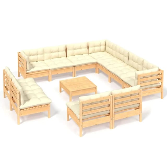 vidaXL 12-tlg Garten-Lounge-Set mit Creme Kissen Massivholz Kiefer Modell 2