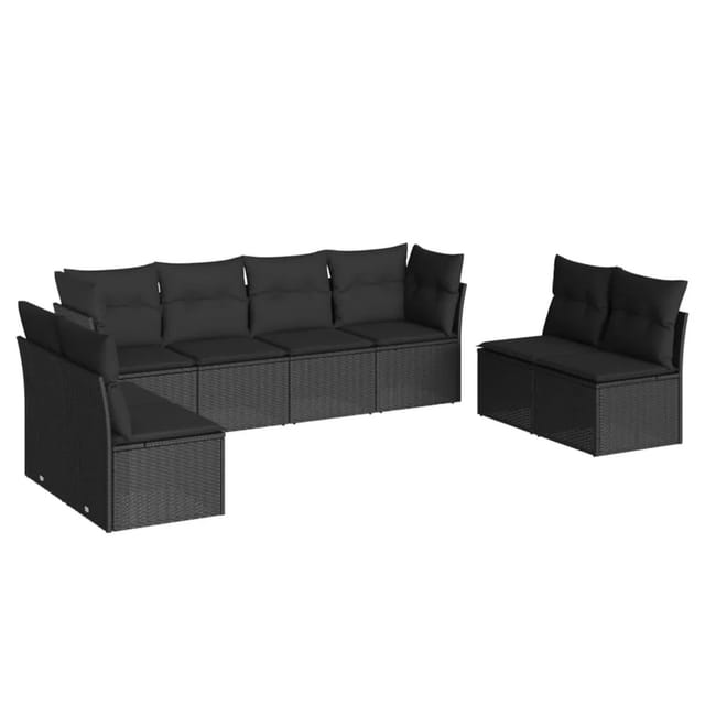 vidaXL 8-tlg Garten-Sofagarnitur mit Kissen Schwarz Poly Rattan Modell 58