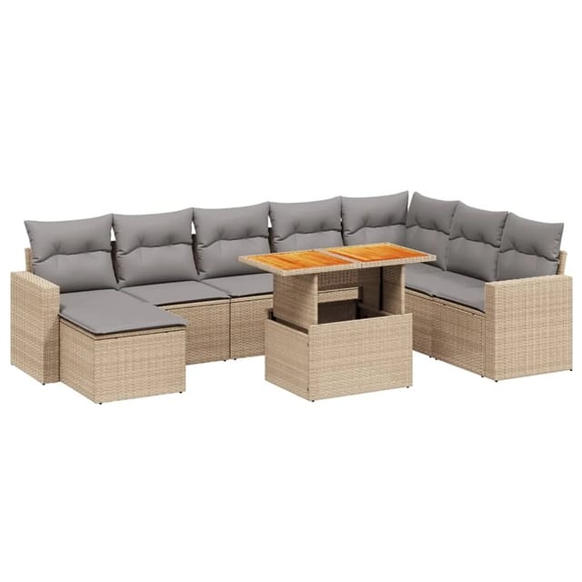vidaXL 9-tlg Garten-Sofagarnitur mit Kissen Beige Poly Rattan Modell 253