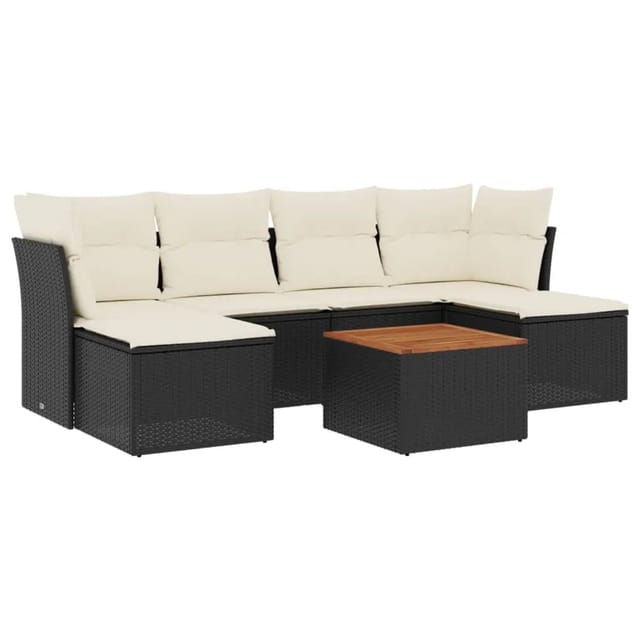 vidaXL 7-tlg Garten-Sofagarnitur mit Kissen Schwarz Poly Rattan Modell 110