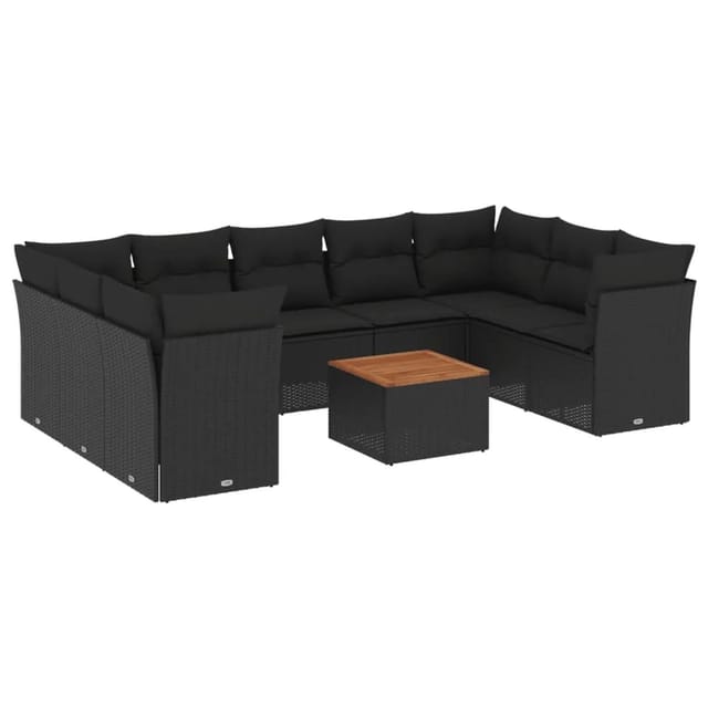 vidaXL 10-tlg Garten-Sofagarnitur mit Kissen Schwarz Poly Rattan Modell 58