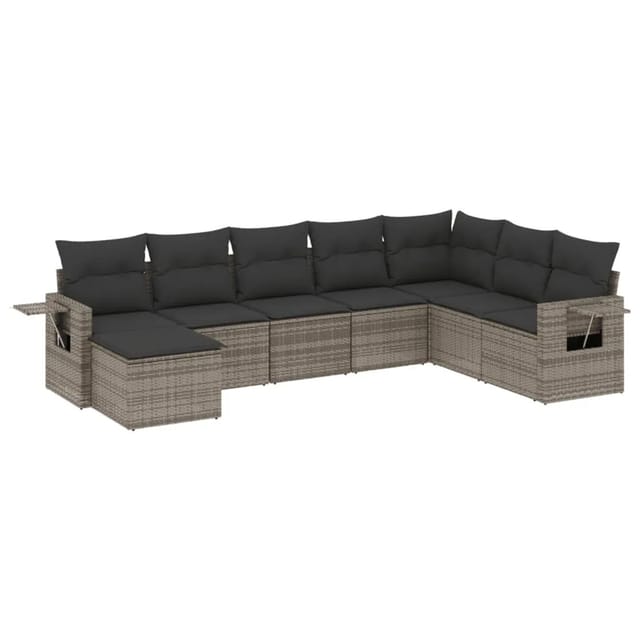 vidaXL 8-tlg Garten-Sofagarnitur mit Kissen Grau Poly Rattan Modell 128