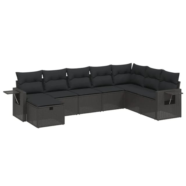 vidaXL 8-tlg Garten-Sofagarnitur mit Kissen Schwarz Poly Rattan Modell 131