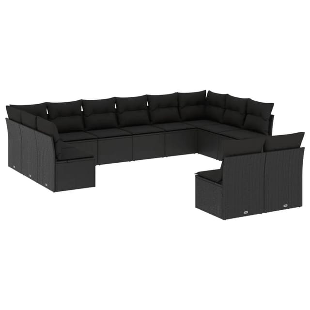 vidaXL 12-tlg Garten-Sofagarnitur mit Kissen Schwarz Poly Rattan Modell 8