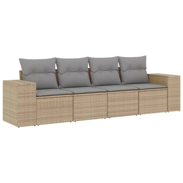 vidaXL 4-tlg Garten-Sofagarnitur mit Kissen Beige Poly Rattan Modell 76