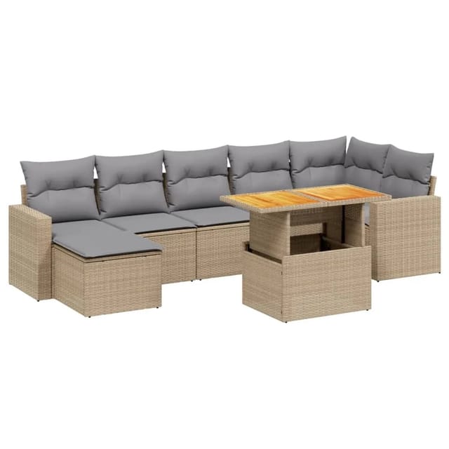 vidaXL 8-tlg Garten-Sofagarnitur mit Kissen Beige Poly Rattan Modell 340
