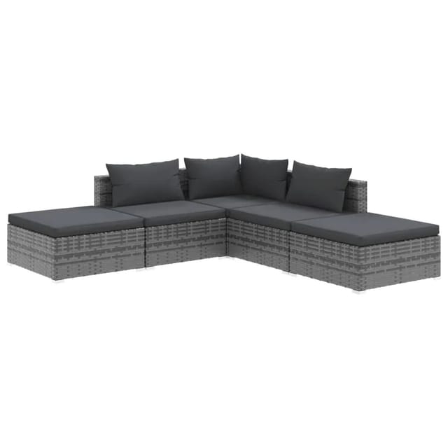 vidaXL 5-tlg Garten-Lounge-Set mit Kissen Poly Rattan Grau Modell 16