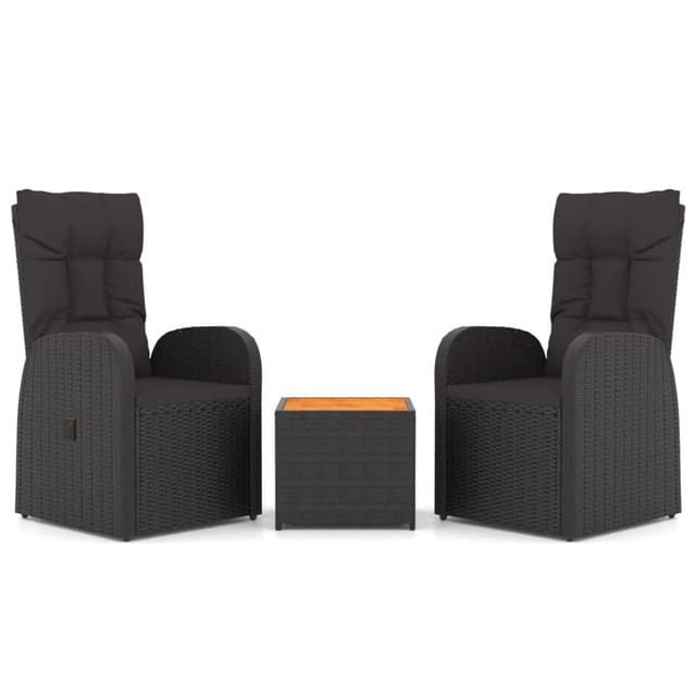 vidaXL 3-tlg Garten-Lounge-Set Schwarz Poly Rattan Massivholz Akazie Modell 3