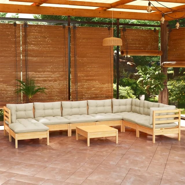 vidaXL 9-tlg Garten-Lounge-Set mit Creme Kissen Massivholz Kiefer Modell 10