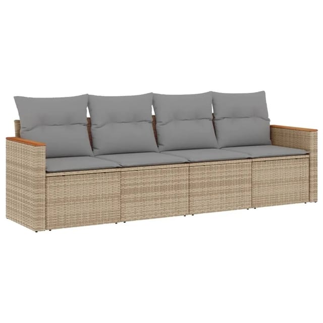 vidaXL 4-tlg Garten-Sofagarnitur mit Kissen Beige Poly Rattan Modell 70