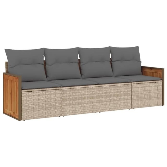 vidaXL 4-tlg Garten-Sofagarnitur mit Kissen Beige Poly Rattan Modell 44