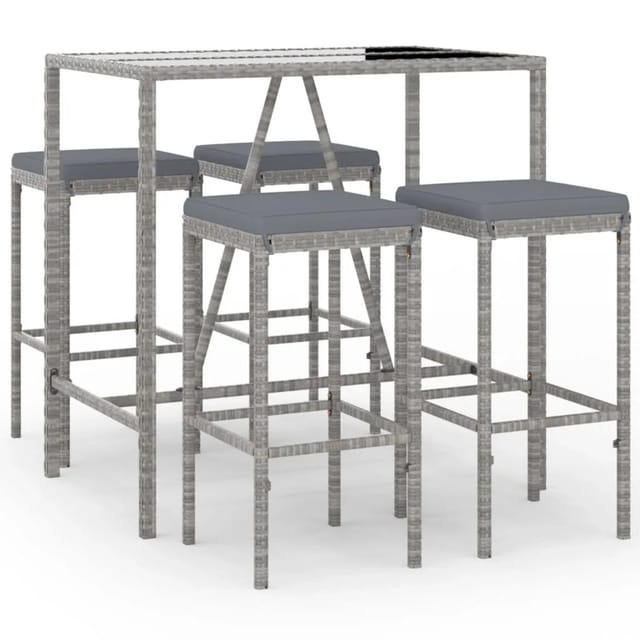 vidaXL 5-tlg Gartenbar-Set mit Kissen Grau Poly Rattan Modell 3