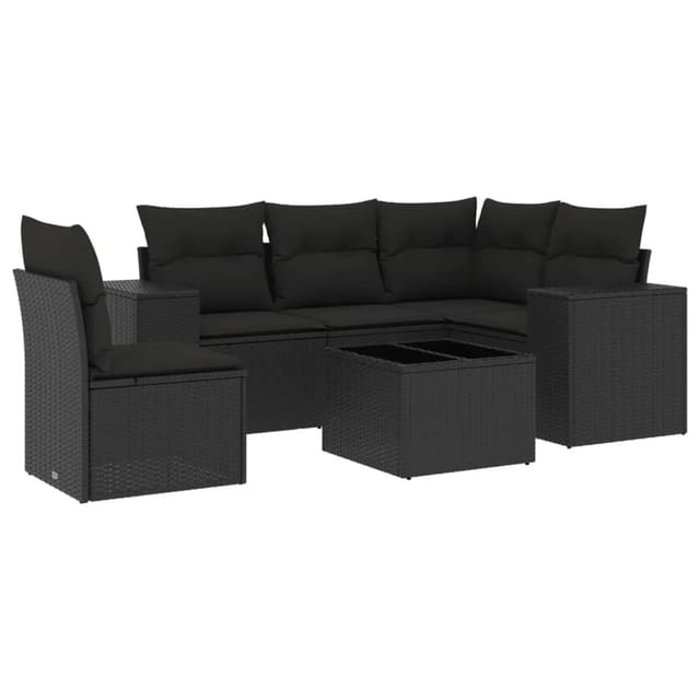 vidaXL 6-tlg Garten-Sofagarnitur mit Kissen Schwarz Poly Rattan Modell 216