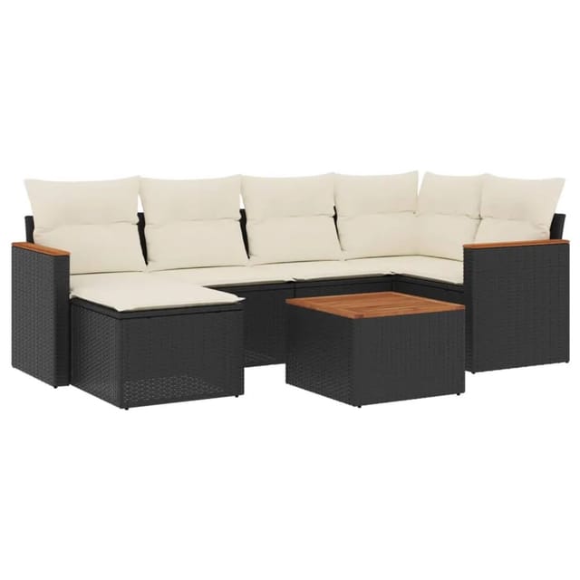 vidaXL 7-tlg Garten-Sofagarnitur mit Kissen Schwarz Poly Rattan Modell 231