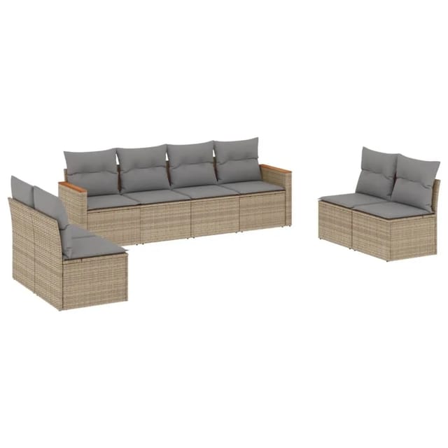 vidaXL 8-tlg Garten-Sofagarnitur mit Kissen Beige Poly Rattan Modell 217