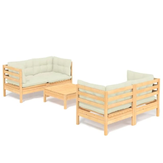vidaXL 5-tlg Garten-Lounge-Set mit Creme Kissen Kiefernholz Modell 3