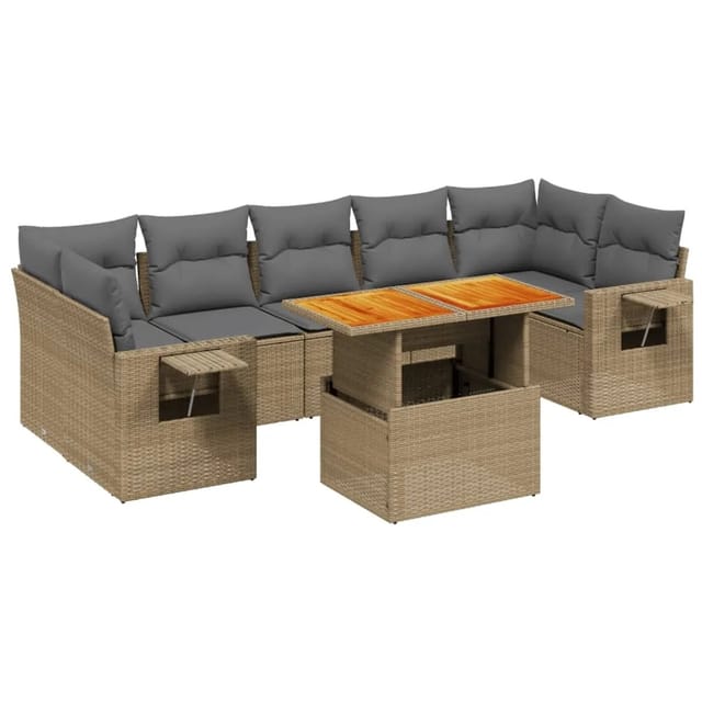 vidaXL 8-tlg Garten-Sofagarnitur mit Kissen Beige Poly Rattan Modell 274