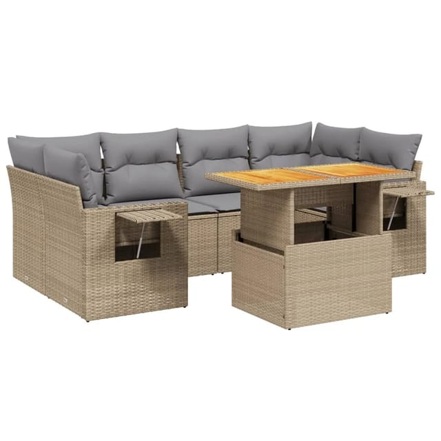vidaXL 7-tlg Garten-Sofagarnitur mit Kissen Beige Poly Rattan Modell 320