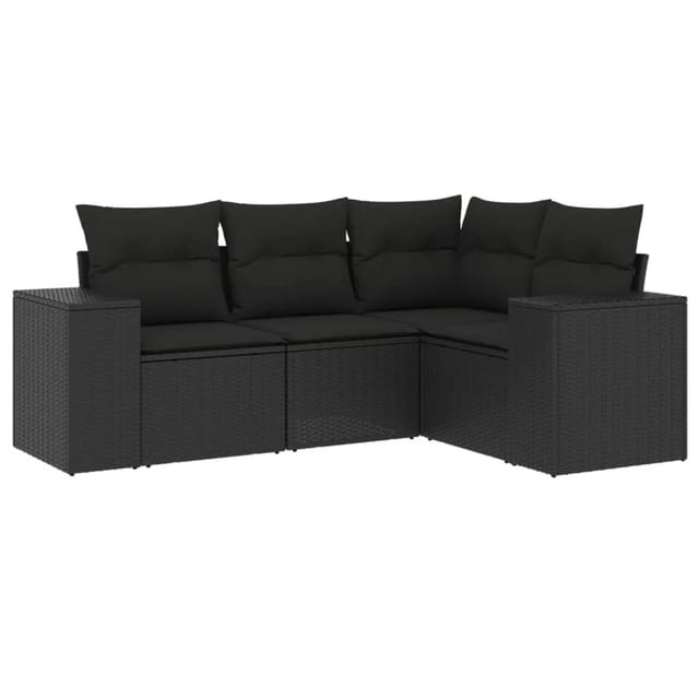vidaXL 4-tlg Garten-Sofagarnitur mit Kissen Schwarz Poly Rattan Modell 64