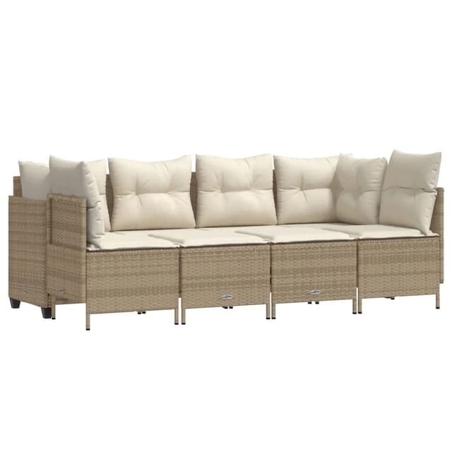 vidaXL 5-tlg Garten-Sofagarnitur mit Kissen Beige Poly Rattan Modell 188