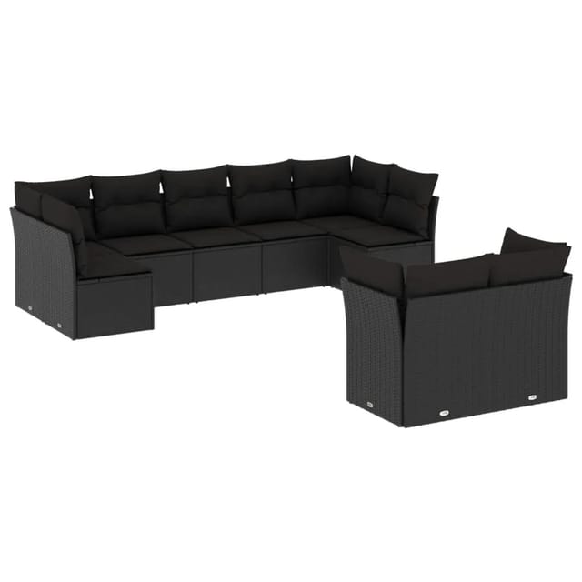 vidaXL 9-tlg Garten-Sofagarnitur mit Kissen Schwarz Poly Rattan Modell 25