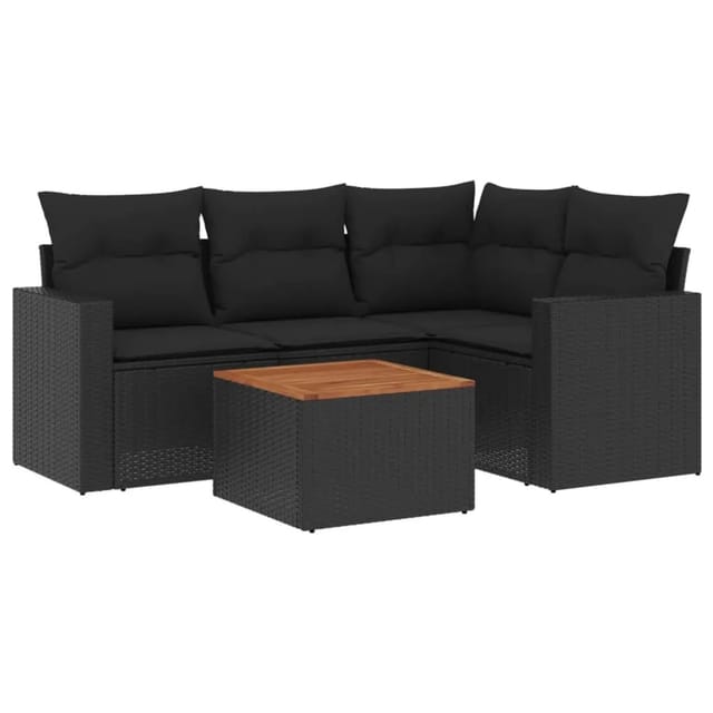 vidaXL 5-tlg Garten-Sofagarnitur mit Kissen Schwarz Poly Rattan Modell 72