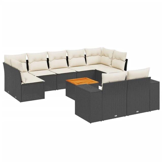 vidaXL 10-tlg Garten-Sofagarnitur mit Kissen Schwarz Poly Rattan Modell 80