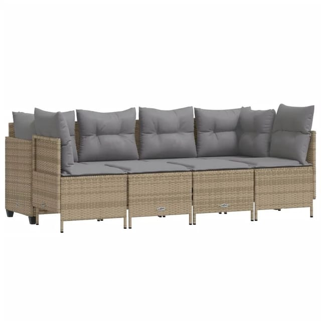 vidaXL 5-tlg Garten-Sofagarnitur mit Kissen Beige Poly Rattan Modell 196