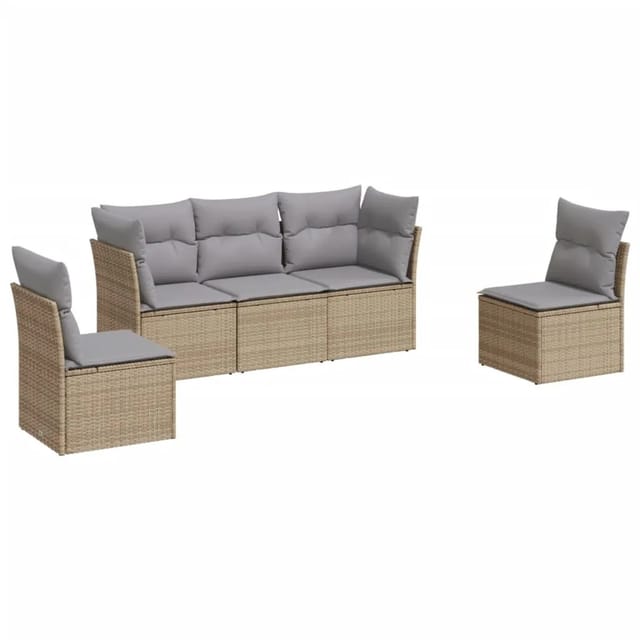 vidaXL 5-tlg Garten-Sofagarnitur mit Kissen Beige Poly Rattan Modell 4