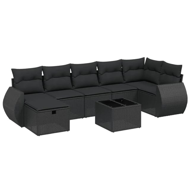 vidaXL 8-tlg Garten-Sofagarnitur mit Kissen Schwarz Poly Rattan Modell 145