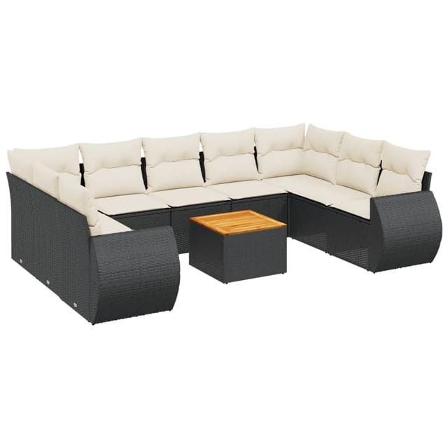 vidaXL 10-tlg Garten-Sofagarnitur mit Kissen Schwarz Poly Rattan Modell 65