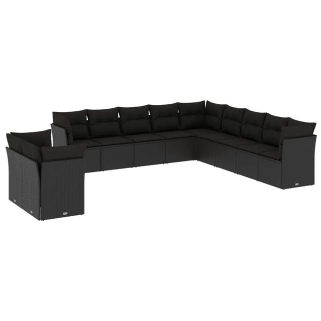 vidaXL 11-tlg Garten-Sofagarnitur mit Kissen Schwarz Poly Rattan Modell 1
