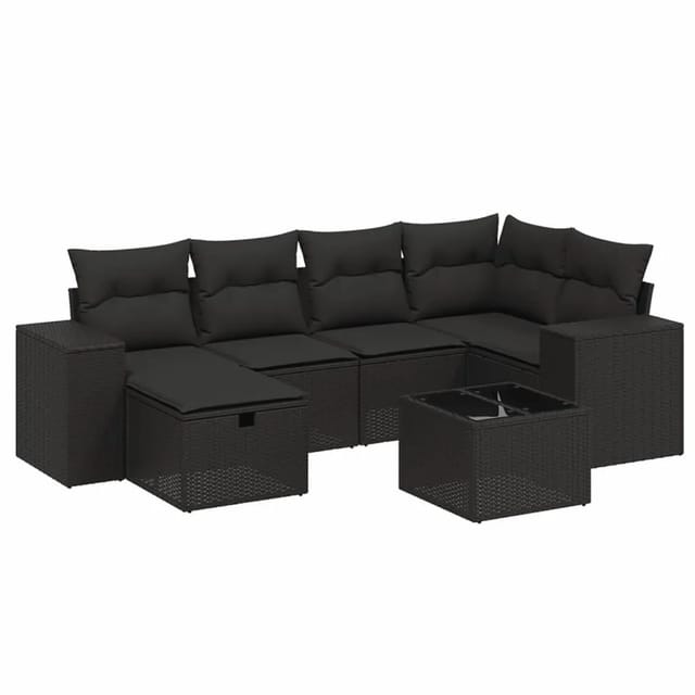 vidaXL 7-tlg Garten-Sofagarnitur mit Kissen Schwarz Poly Rattan Modell 206