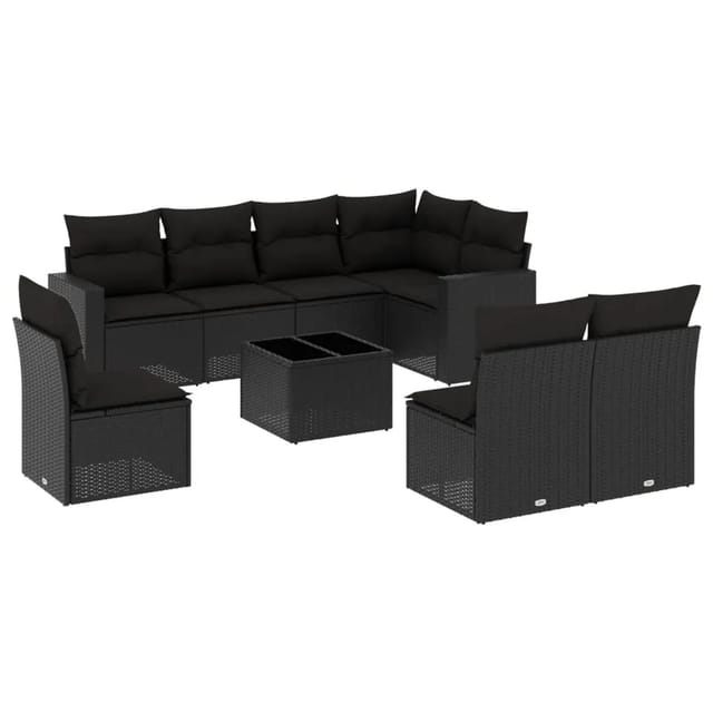 vidaXL 9-tlg Garten-Sofagarnitur mit Kissen Schwarz Poly Rattan Modell 4