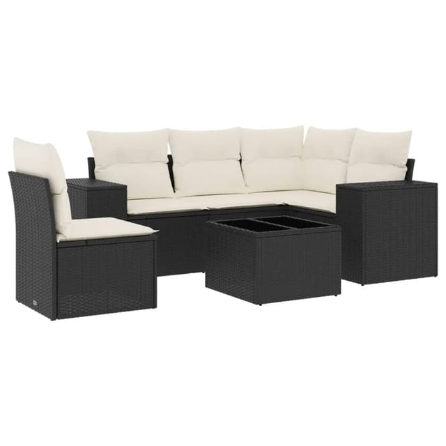 vidaXL 6-tlg Garten-Sofagarnitur mit Kissen Schwarz Poly Rattan Modell 246