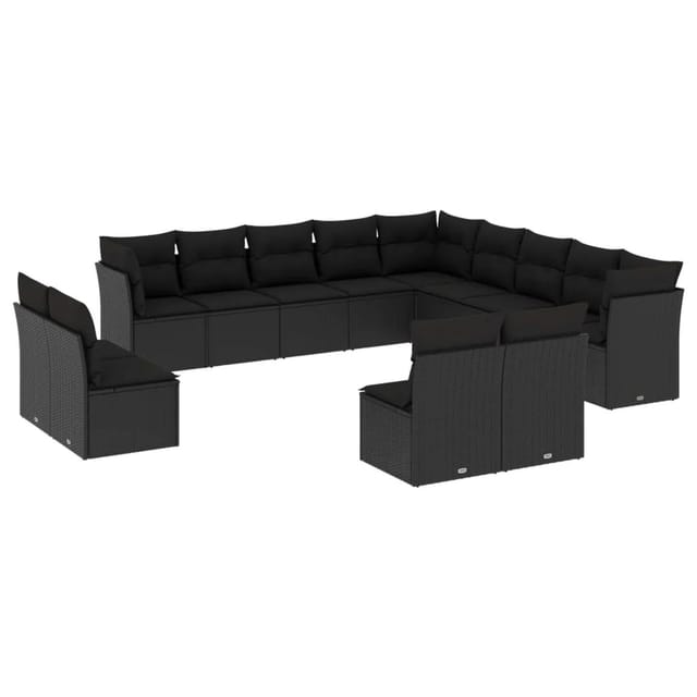 vidaXL 13-tlg Garten-Sofagarnitur mit Kissen Schwarz Poly Rattan Modell 7